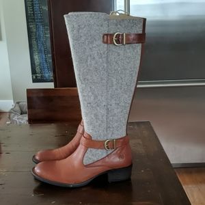 Born cognac leather and natural felt boots